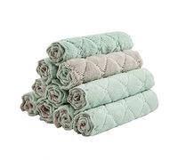 10 Pack Cleaning Cloth Kitchen Dish Towels, Strong Absorption Water and Remove The Oil and Dust Dish Towels, Soft Coral Velvet Dishtowels (Green/Gray)