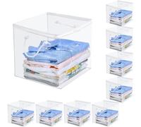 10 Pack Clear Zippered Storage Bags with Handles, PVC Storage Cube with Two-way Zipper, Foldable Closet Organizer Bed Sheet Organizer, Plastic Moving Bag Bin for Clothes, Towel, Sweater