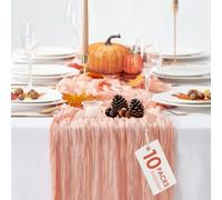 10 Pack Coral Peach Cheesecloth Table Runner Summer 10FT Sheer Coral Cheese Cloth Table Runners Boho Gauze 120 Inches Summer Table Decorations for Wedding Bridal Baby Shower Tea Party Decor