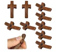 10 Pack Cross My Heart, Walnut Wooden Pocket Cross, 2" Small Carrying Prayer Cross for Hand Holding, Wood Comfort Palm Cross Religious Encouragement Present for Praying Clutching Clinging (10Pcs)