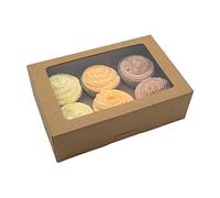10 Pack Cupcake Boxes with Auto Pop Up, Window, 6 Hole Inserts | Kraft | Holds 6 Cupcakes | Bakery Box Perfect for Desserts, Cakes, Cookies, Pastries, Brownies, Muffins | Wedding, Party, Gift, Brown
