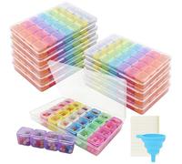 10 Pack Diamond Art Storage Boxes, Clear Diamond Painting Storage Boxes with 28 Grids, Plastic Diamond Art Storage Container with Labels and Funnel, for Small Items, Beads, Nail Accessories, 7 Colours