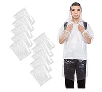 10 Pack Disposable Rain Ponchos, Emergency Waterproof Ponchos with Drawstring Hood, Transparent Lightweight Raincoat for Women and Men, Portable Rain Cape for Festivals, Sightseeing, Camping