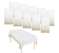 10 Pack Dot Tablecloths Table Covers Disposable Tablecloth Wipeable Plastic Tablecloth Waterproof Party Tablecloths for Indoor or Outdoor Parties Birthdays Weddings Christmas Gold(137*274 cm)