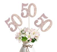 10-Pack Double Dided Glitter 50th Birthday Centerpiece Anniversary Centerpiece Sticks, Number 50 Table Topper Cake Topper for 50th Birthday Anniversary Table Party Decorations (rose gold)