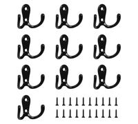 10 Pack Double Prong Robe Hooks, Dual Coat Hooks, Heavy Duty Wall Mounted Hook with Screws, Metal Clothes Hook for Coat, Hat, Scarf, Bag, Towel, for Home Living Room Bedroom Bathroom Kitchen (Black)