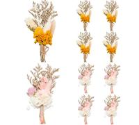 10 Pack Dried Flower Bouquets Mini Dried Flower with Stem Natural Flower Bundles Artificial Flower Dried Floral Arrangement for Vase DIY Wedding Decor(5Yellow 5Pink)