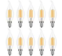 10 Pack E14 LED Non-Dimmable 4W Warm White 2700K, C35 Bent Tip Flame Shape, Vintage Led Chandelier Light Bulbs, 40w Candelabra Halogen Bulb, LED Candle Filament Bulb Light