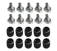 10 Pack EC11 Rotary Encoder Switch with Knob, 360 Degree 5 Pin Digital Potentiometer for Industrial Control Robotics Camera Lens Fine Tuning, Metal Body 15mm 20mm(plum handle 15mm)