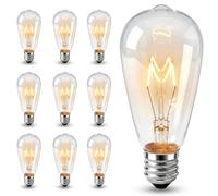 10 Pack Edison Replacement Light Bulbs,7watt E17 Candelabra Screw Base ST40 Replacement Clear Glass Light Bulbs for Outdoor Patio ST40 String Lights, Warm White Light