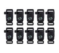 10 Pack Emergency Whistle Black Buckles - Contains Compass, Fire Starter, and Flint Scraper - Use for Outdoor Camping, Paracord Bracelets