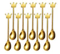 10 Pack Espresso Spoons, Crown Gold Plated Stainless Steel Mini Teaspoons Set for Coffee Sugar Dessert Cake Ice Cream Soup Antipasto Cappuccino