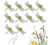 10 Pack Fake Dragonfly Clips, 3D Fake Dragon Flies with Clip，Realistic Dragonfly Hanging Garden Decor,Outdoor Ornament for Patio, Plants, Camping & Yard, Durable Decoration (Yellow)