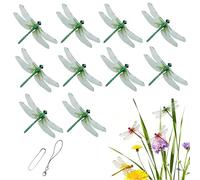 10 Pack Fake Dragonfly Clips, 3D Fake Dragon Flies with Clip，Realistic Dragonfly Hanging Garden Decor,Outdoor Ornament for Patio, Plants, Camping & Yard, Durable Decoration (Green)