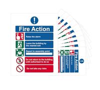 10 Pack Fire Action Notice Sign 15 x 20 cm Self Adhesive Safety Signs Vinyl Sticker Waterproof Fade Resistant with Clear Fire Alarm Guidelines Evacuation Procedure