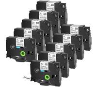 10 Pack Flexible ID Laminated Label Tape 18mm Black On White Cartridge Compatible with PT 1000 (10PK Black on White)