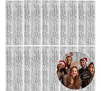 10 Pack Foil Curtain Backdrop Silver Metallic Tinsel Foil Fringe Curtains Photo Booth Props for Birthday Wedding Engagement Baby Shower Bachelorette Christmas Holiday Celebration Party