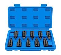 10-Pack for Torx Socket Adapter Set for Drivers - 1/2" Drive Chrome Vanadium Steel Bits, for T20 to T70 Sizes, 55mm Length, Black Finish, Compatible