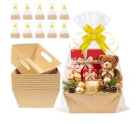 10 PACK Gift Baskets Empty Set, 11.8 x 9.8in Thick Kraft DIY Gift Baskets | Large Baskets for Gifts Empty with 10 Bows and Bags, Christmas, Easter, Birthdays, Wedding, Raffles, Markets Gift Wrapping