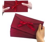 10 Pack Gift Card Envelopes, 20 * 11cm Retro Red Gift Envelopes with Ribbon, Personalised Red Envelopes Gift Voucher Envelopes for Invitations Greeting, Wedding Birthday & Valentine's Day
