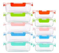 [10-Pack] Glass Food Storage Containers (A Set of Five Colors), Meal Prep Containers with Lids for Kitchen, Home Use - Airtight Glass Lunch Boxes
