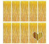 10 Pack Gold Foil Fringe Curtain Backdrop, 3.2ft x 8.2ft Metallic Tinsel Foil Fringe Curtains, Tinsel Backdrop Streamers Foil Curtain for Birthday Party Wedding Christmas Decoration (Sparkle Gold)