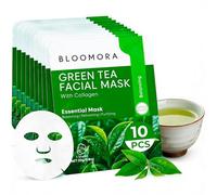 10 Pack Green Tea + Collagen Face Mask, Green Tea Face Mask Skincare Set for Fresh & Balanced Skin, Hydrating Sheet Formula with Moisturising Collagen for Soft & Smooth Skin