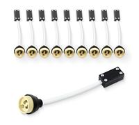 10 Pack GU10 Lamp Holder with 15cm Silicone Cable & Terminal Block Junction Box - Ceramic Base, White Insulated Tube, 250V, for LED & Halogen Bulbs, Spotlights, Downlights