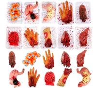 10 Pack Halloween Body Parts Realistic Organs Fake Brain Heart Liver Broken Foot Finger Hand Eyeball Prop Screw Liver Dinner Plate for Halloween Haunted House Party