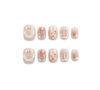 10-Pack Hand Pressed Nails、Reusable Nail Glue、Short Square Fake Nails、DIY Nail Art Tools for Women and Girls、Daily and Party Use(Nail art 006,Short ladder(L))