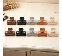 10 Pack Heart Shape Glossy Plastic Hair Clips, Pastel Rectangular Barrettes for Ponytail Bun Daily Styling