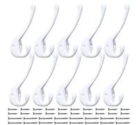 10 Pack Heavy Duty Dual Coat Hooks Wall Mounted with 40 Screws Retro Double Hooks Utility Black Hooks for Coat, Scarf, Bag, Towel, Key, Cap, Cup, Hat (White)