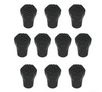 10 Pack Hexagonal Trekking Pole Tip Protectors, Anti-Slip Plastic Foot Covers for Hiking Poles, Lightweight Rubber for Secure Grip on Wet Terrain, Black