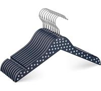 10 Pack High-Grade Wooden Childrens Hangers, Cute and Durable Baby Hangers, 360° Swivel Hook & Dress Notches for Clothes & Dresses, 32cm Wide (Blue/Polka Dots)
