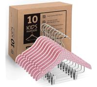 10 Pack High-Grade Wooden Childrens Hangers, Cute and Durable Baby Hangers, 360° Swivel Hook & Dress Notches for Clothes & Dresses, 32cm Wide (Pink/Polka Dots)