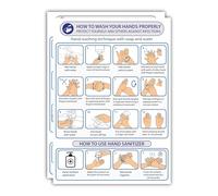 10 Pack Hygiene Safety Sign Set - Self Adhesive - 2× A4 How to Wash Your Hands Posters, 2× A5 Please Wash Your Hands Signs, 3× 85 mm & 3× 74×105 mm Caution Hot Water Stickers
