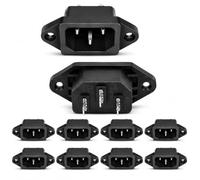 10 Pack IEC C14 Panel Mount Plug Inlet, 10A 250V 3-Pin Male AC Power Entry Connectors with Screw-Fixing Ears Solder/Quick-Connect Tabs for Replacement DIY Amplifier, PSU, UPS, Server Chassis, Black