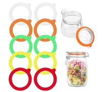 10-Pack Jar Seals Silicone Jar Seals Replacement Airtight Leakproof Food Safe Gaskets for Mason Jars Jars Glass Storage Containers (0.35L to 2L Capacity) (Mixed colors-10pcs)