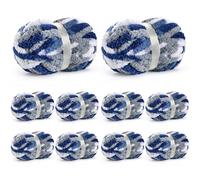 10 Pack Jumbo Chunky Yarn for Hand Knitting, Fluffy Chunky Chenille Yarn for Crocheting, Variegated Chunky Knit Baby Blanket Yarn, 240 yds /70.5 oz Super Bulky Yarn（Blue-White）
