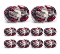 10 Pack Jumbo Chunky Yarn for Hand Knitting, Fluffy Chunky Chenille Yarn for Crocheting, Variegated Chunky Knit Baby Blanket Yarn, 240 yds /70.5 oz Super Bulky Yarn（White-Grey-Wine Red ）