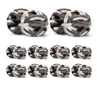 10 Pack Jumbo Chunky Yarn for Hand Knitting, Fluffy Variegated Chunky Chenille Yarn for Crocheting, 240yds/70.5oz Super Bulky Soft Crochet Baby Blanket Yarn(Black-White-Grey)