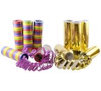 10 Pack KIDDYPARTY Serpentine Streamers, 5pcs gold/white metallic, 5 multicolor on both sides | Premium colorful paper streamers. For decoration, birthday parties, weddings, Christmas & New Year´s Eve