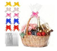 10 Pack Large Cellophane Hampers Bags With Pull Bows,20.5 x 27.6 Inches Hamper Basket Gift Bags, Cellophane Wrap Bags for Gift Basket Easter Wrap