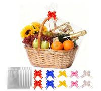 10 Pack Large Cellophane Hampers Bags With Pull Bows,27.5 x 39.3 Inches Hamper Basket Gift Bags, Cellophane Wrap Bags for Gift Baskets Hamper Making Thanksgiving Day Christma Gift Presents Packaging