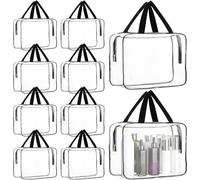 10 Pack Large Clear Cosmetic Bags, Clear Plastic Makeup Toiletry Bag with Handle Travel Organizer Tote Bags Storage Pouches Bulk for Beach, Traveling, Shopping