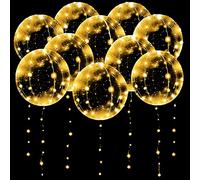 10 Pack LED Light Up Balloons - 20 Inches Clear Bobo Helium Glow in the Dark - Warm White for Valentines Day Birthday Wedding Christmas Decoration