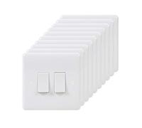 10 Pack - Lieber Silk White 2 Gang 2 Way 10A Light Switch - Curved Edge