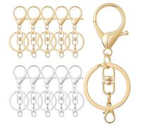 10 Pack Lobster Clasp Keychain Set Metal Lobster Claw Clasps and Key Rings Keychain Clips with Swivel Clip & Flat Split Lobsters Claw Clasps for Jewelry Making DIY Art Craft Accessories Silver Gold