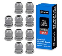 10 Pack M20 20mm IP68 Waterproof Grey Cable Glands, Suitable for 6mm - 12mm Cables, Plastic Nylon Compression Glands Connectors with Locknut and Washer - AVARTEK