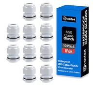 10 Pack M20 20mm IP68 Waterproof White Cable Glands, Suitable for 6mm - 12mm Cables, Plastic Nylon Compression Glands Connectors with Locknut and Washer - AVARTEK